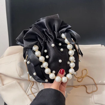 Модная сумка через плечо с жемчугом на шнурке, сумка-мешок большой емкости, женская сумка с цепочкой, персонализированная сумка-мессенджер
