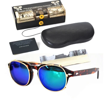 Фирменные солнцезащитные очки с клипсами, Мужские Солнцезащитные очки Lemtosh Johnny Depp, Поляризованные линзы, Женские Винтажные ацетатные оправы, Роскошные водительские очки