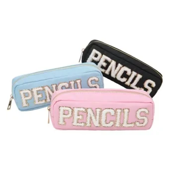 Веганский нейлоновый пенал, детские персонализированные Милые нашивки с буквами, пенал для карандашей, детские простые канцелярские принадлежности, пенал для карандашей, студенческий чехол для карандашей