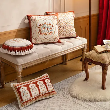 Цветочная наволочка Роскошная бархатная Европейская наволочка с кисточкой, декоративная подушка для дивана, гостиной, спальни, автомобиля