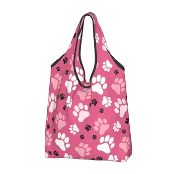 Модные отпечатки лап Розовые сумки для покупок портативная красочная цветочная красивая сумка для покупок через плечо