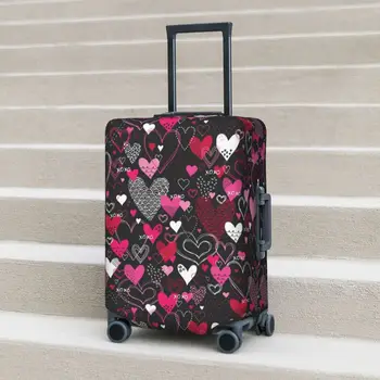 Чехол для чемодана с сердечками и поцелуями, абстрактный геометрический мультфильм, практичная защита для бизнеса, принадлежности для багажа, перелет