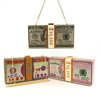 Креативный модный Новый денежный клатч, кошелек со стразами, 10000 долларов, Стопка сумок с наличными, вечерние сумочки, сумка для свадебного ужина