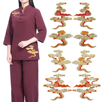 Китайские нашивки в стиле ретро для одежды с красочным рисунком Благоприятных облаков, вышивка, наклейка для шитья, аппликация, декор одежды