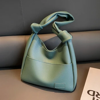 Зеленые винтажные сумки 2023, летние новые женские шикарные однотонные сумки через плечо для подмышек, повседневная Большая вместительная мягкая сумка-тоут из искусственной кожи