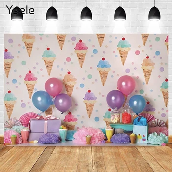Yeele Воздушный шар с мороженым, Конфеты, Сладкий торт, Фон для фотосъемки Вечеринки по Случаю Дня рождения девочки, Виниловый фон для Фотосессии, Фотозона