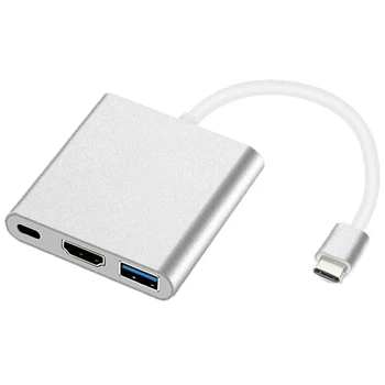 Адаптер USB C-HDMI, многопортовый конвертер 3 в 1 USB Type C в 4K HDMI, совместимый с портами питания USB3.0 и USB C.