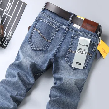 Летние Тонкие джинсы 2023 года, мужские прямые Облегающие стрейчевые Деловые Повседневные Корейские молодежные брюки, мужские
