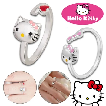 Sanrio Кольца Hello Kitty Мультяшные кольца Kawaii для женщин, Регулируемые Открытые кольца, Милый ювелирный декор, модный подарок на день рождения для девочек