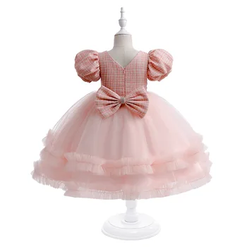 Розовые милые вечерние платья для маленьких девочек, расшитые бисером, пояс для дня рождения, свадебное платье принцессы для детей, пышные вечерние платья для девочек