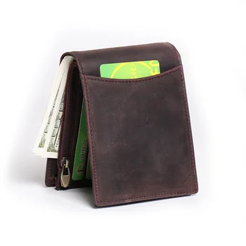 Мужской кожаный складной кошелек Crazy Horse на молнии, держатель для банковских кредитных карт, портмоне Simple