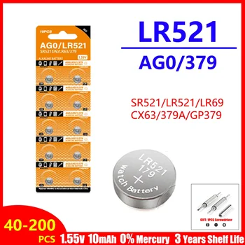 40-200 шт Кнопочные Батарейки LR521 AG0 SR521SW 379A 379 179 D379 SR63 1,55 В 10 мАч Щелочная Монетная Ячейка Батарея для часов с оксидом серебра