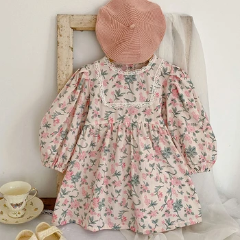 Детская одежда, платье для сестер, детские праздничные платья из хлопка с длинными рукавами и цветочным принтом, осенне-весеннее платье для маленьких девочек