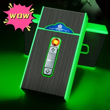 новый водонепроницаемый и светящийся портсигар с USB-зажигалкой для зарядки, вмещает целую пачку ультратонких подарочных сигарет