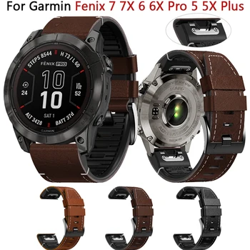 Ремешок для часов Quickfit Для Garmin Fenix 7 7X 6 6X Pro 5 5X Plus 3 3HR Кожаный Ремешок Epix Gen 2 Mk2i 22 мм 26 мм Браслет Ремешок Для Часов