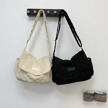 Женская стильная сумка, модная сумка через плечо, сумка-тоут большой емкости, многофункциональная сумка, женская холщовая клетчатая сумка через плечо