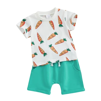 Комплекты пасхальных шорт для маленьких мальчиков, топы с морковным принтом и однотонные комплекты шорт