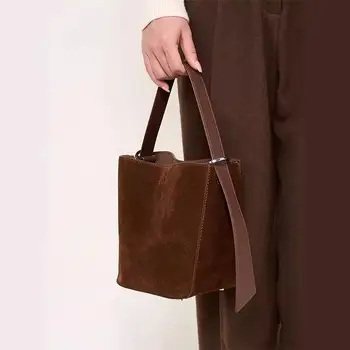 Осенью и зимой Новое высококачественное ведро из матовой замши, ручная женская сумка в стиле ретро, простая универсальная женская сумка через плечо