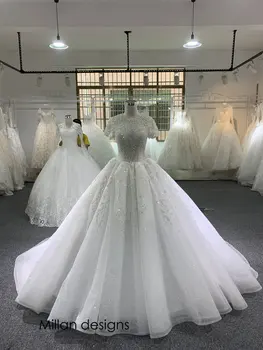 Реальные фотографии, Свадебные платья с короткими рукавами, Бальное платье со стразами, Свадебное платье, расшитое бисером, Индивидуальное свадебное платье 2024 Vestido De Novias