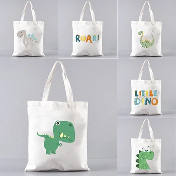 Милая сумка с рисунком динозавра из мультфильма, складная Холщовая сумка из супермаркета Для женщин, Эко-сумка-тоут, Многоразовая Низкая цена
