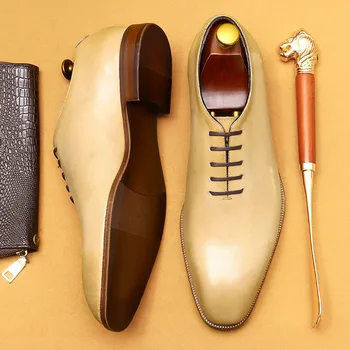 Брендовая мужская официальная обувь из натуральной кожи ручной работы, классические оксфорды цельного кроя, Деловые свадебные модельные туфли с резьбой на шнуровке для мужчин