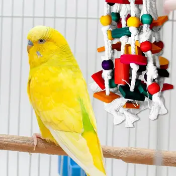 Игрушка-птица с узлом, игрушки-попугаи, разноцветные кубики из натурального дерева, экологически чистые игрушки для обогащения, кусающиеся и рвущиеся