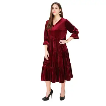 Винтажные осенние платья для женщин 2023 Модное Элегантное Корейское бархатное вечернее платье с рукавом три четверти и V-образным вырезом Vestidos