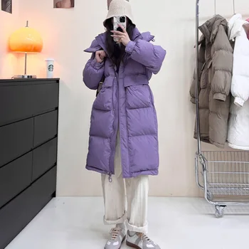 Корейская версия пуховика с длинной талией и хлопчатобумажной подкладкой, женская зимняя новинка 2023, длинная куртка выше колена, утолщающий нишевый дизайн sens