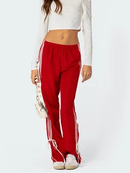 Женские Y2K винтажные широкие спортивные штаны с эластичной резинкой на талии, спортивные штаны для бега в стиле хип-хоп E-Girl