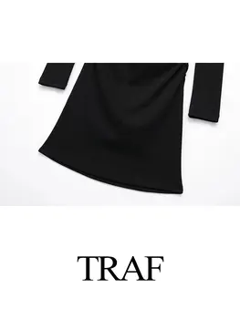 TRAF 2024 Весеннее Женское Модное Платье Однотонные Нерегулярные Тонкие Короткие Платья Женские Со Складками Уличная Одежда Mujer Vestidos Платья