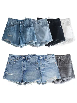 Willshela / женские модные джинсовые однотонные мини-шорты на молнии спереди, винтажные женские шикарные шорты с высокой талией