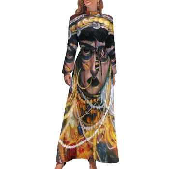 Платье с Масляной Живописью Jibaro Love Death Robots Kawaii Pattern Maxi Dress С Высокой Талией И Длинным Рукавом, Уличная Одежда, Пляжные Длинные Платья