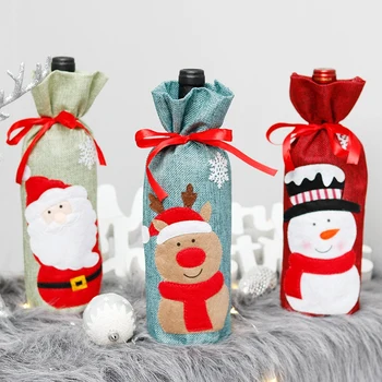 Украшение рукава для бутылки вина из рождественской ткани из 3 предметов, Рождественская сумка для бутылки вина, украшения для Рождественского стола, Рождественские сумки для бутылок вина