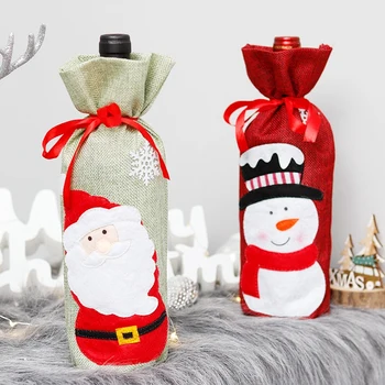 Украшение рукава для бутылки вина из рождественской ткани из 3 предметов, Рождественская сумка для бутылки вина, украшения для Рождественского стола, Рождественские сумки для бутылок вина