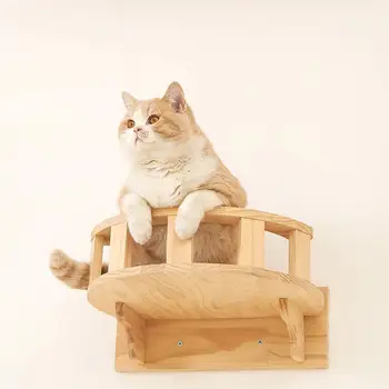 Полки для лазания кошек, настенная платформа и гамак с когтеточкой, деревянная мебель для кошек для сна и игр