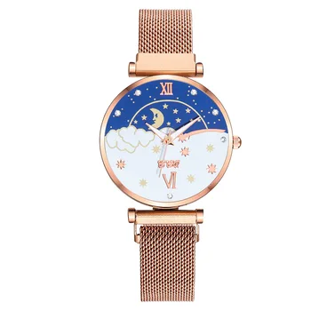 Женские часы Tendencia De Mujer 2023 с индивидуальным кожаным ремешком, новые модные часы Sun Moon Star со стразами, повседневные женские часы