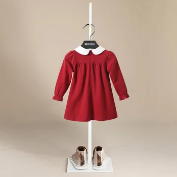 Осенне весеннее праздничное платье для маленьких девочек из хлопка с длинными рукавами и вышивкой на груди Красное детское платье принцессы Рождественская одежда для сестры