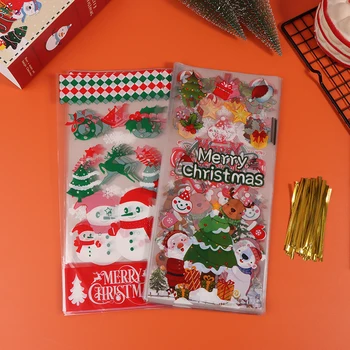 50шт Рождественский подарочный пакет Прозрачные пластиковые пакеты для подарков, конфет, печенья, Упаковочные пакеты для подарочного печенья из Рождественского магазина для дома