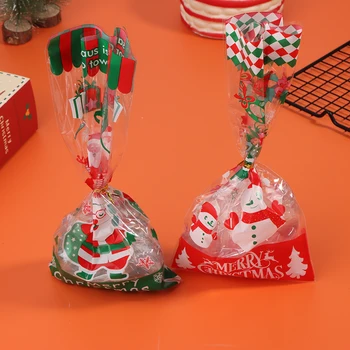 50шт Рождественский подарочный пакет Прозрачные пластиковые пакеты для подарков, конфет, печенья, Упаковочные пакеты для подарочного печенья из Рождественского магазина для дома