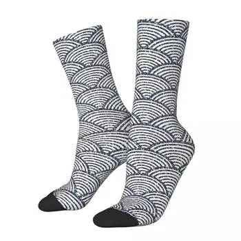 Хип-хоп Ретро Японская волна Seigaiha Деним с блестящим рисунком Сумасшедшие мужские носки Унисекс с геометрическими узорами, набивные носки для экипажа