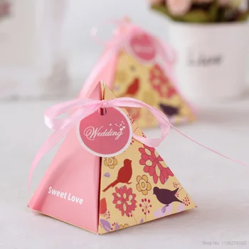 100шт Треугольных подарочных коробок для конфет для свадебной вечеринки, свадебных принадлежностей, подарочных коробок для конфет для душа ребенка с карточкой и лентой