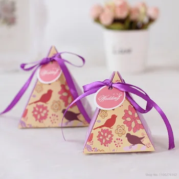 100шт Треугольных подарочных коробок для конфет для свадебной вечеринки, свадебных принадлежностей, подарочных коробок для конфет для душа ребенка с карточкой и лентой