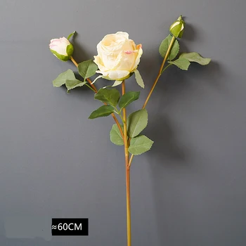 Роза с 3 головками И Опаленным Краем, Европейский Стиль, Ретро, Искусственная Роза, Украшение Стола В Гостиной, Искусственные Цветы