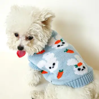 Утепленный трикотаж для щенков с мультяшным принтом, вязаный трикотаж с двумя лапами, стильный теплый свитер с двумя лапами для собак на осень
