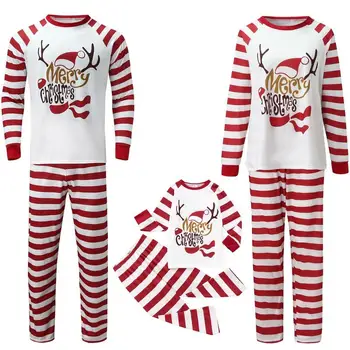 Семейные комплекты рождественской одежды, Пижамы в красно-белую полоску, Костюмы для детей, пижамы для мамы и папы, Повседневные Рождественские пижамы