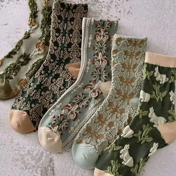 Носки с 3D рельефным рисунком, зимние носки с рельефным 3D цветочным рисунком кролика, мягкие теплые женские носки средней длины