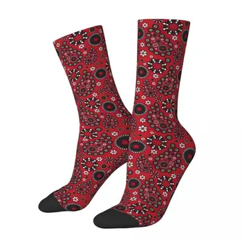 Черно-белые с красным фоном мужские носки в стиле ретро харадзюку, белые, черно-белые, в уличном стиле Пейсли, новинка, носки для экипажа