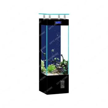 Аквариум для рыб из сверхбелого стекла для маленькой и средней гостиной, домашний аквариум с вертикальной сменой воды