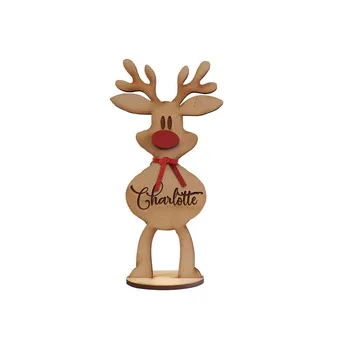 Отдельно Стоящее Рождественское украшение с оленями, деревянный орнамент с оленями, персонализированный номер праздничного стола, Деревянная табличка с именем