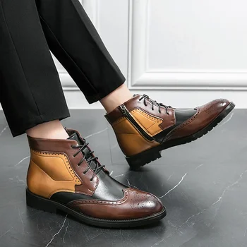 Мужская обувь ручной работы из натуральной кожи, дизайнерские весенне-осенние ботинки, мужская роскошная модная кожаная обувь с высоким берцем